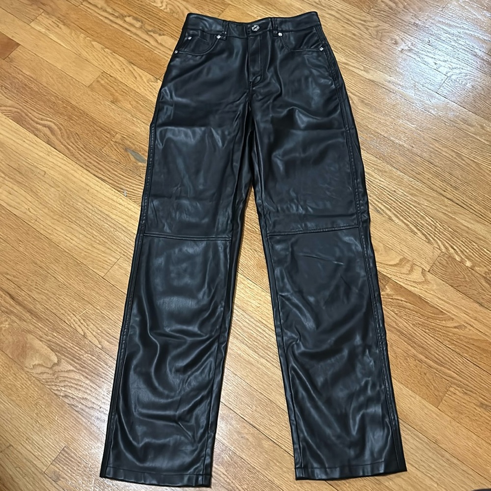 Leather straight pants